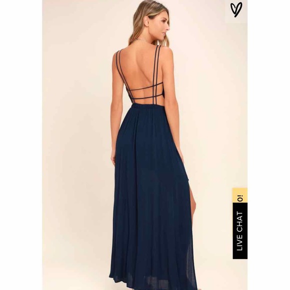 Navy Blue Maxi Dress with Open Back - Picture 3 of 3